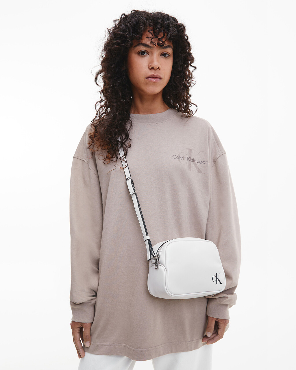 Gender Netural Monogram Long Sleeve Tee, Perfect Taupe, hi-res