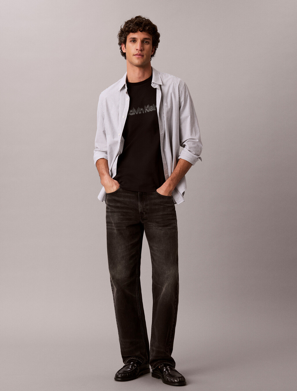 印花圖案雙針織修身 T 恤, Black, hi-res