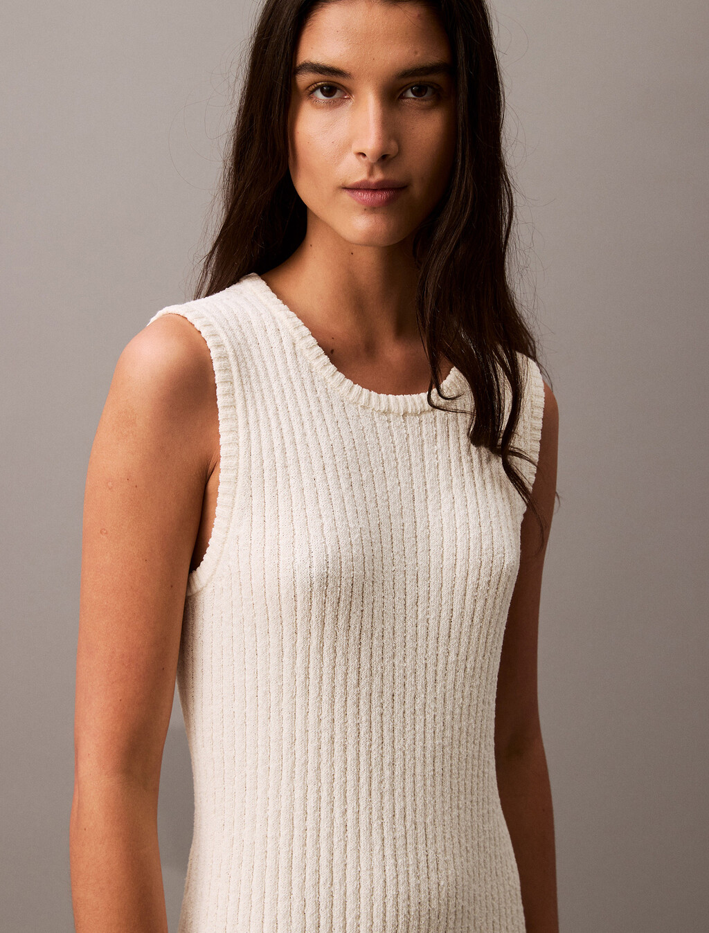 Boucle Crewneck Midi Sweater Dress, Vanilla Ice, hi-res