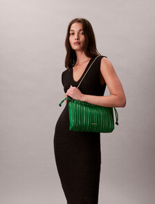 Drawstring Plisse Crossbody Bag, Emerald Chip, hi-res