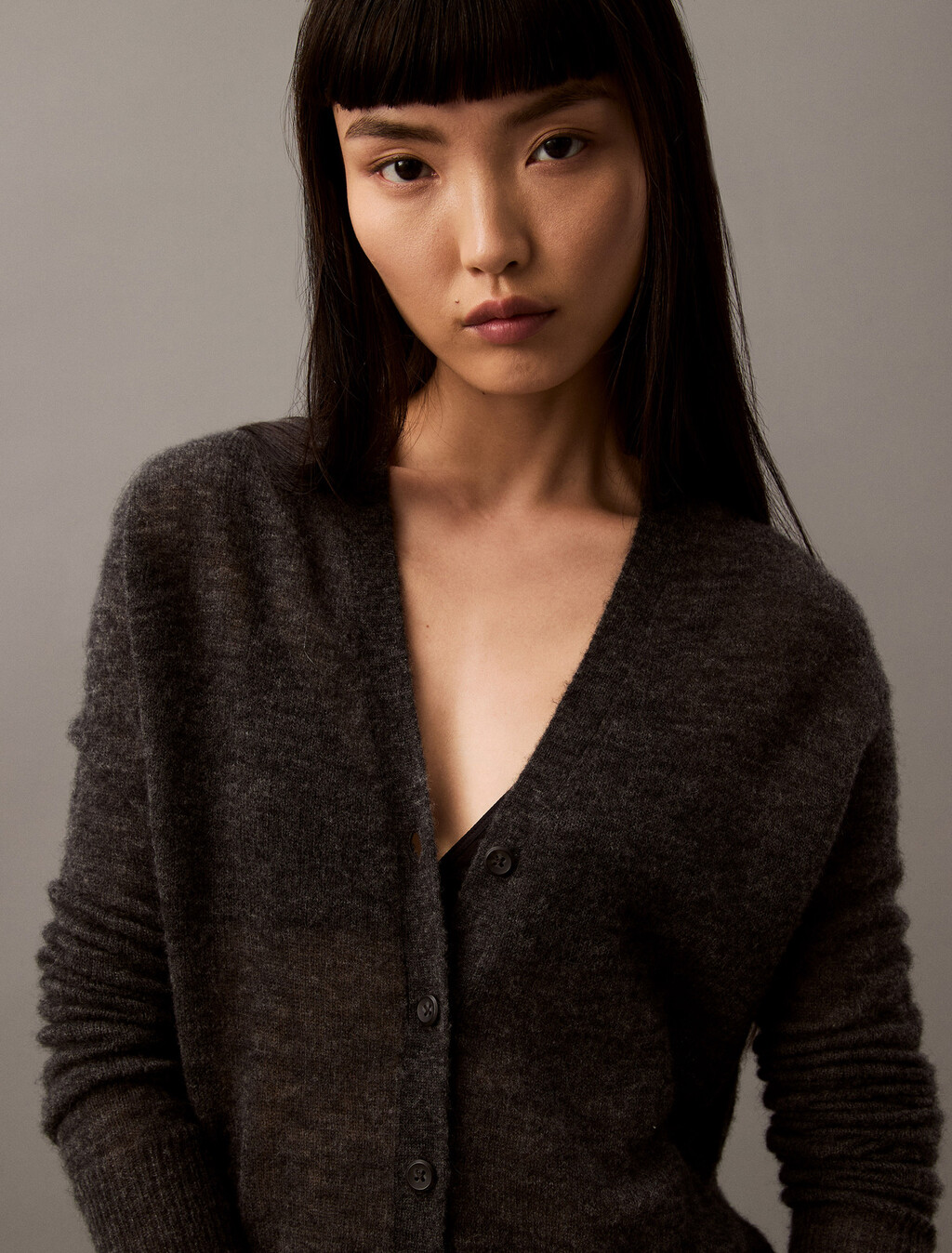 Sheer Alpaca Open Gauge Cardigan, B85 Gun Metal Heather, hi-res