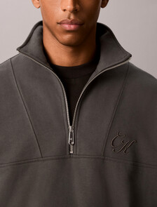 Relaxed Graphic Logo Quarter Zip Sweatshirt, Volcanic Ash, hi-res