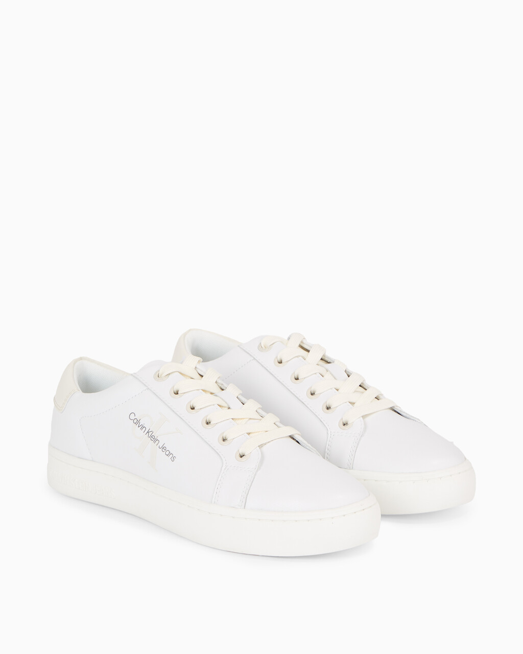 Leather Trainers, Bright White/Creamy White, hi-res