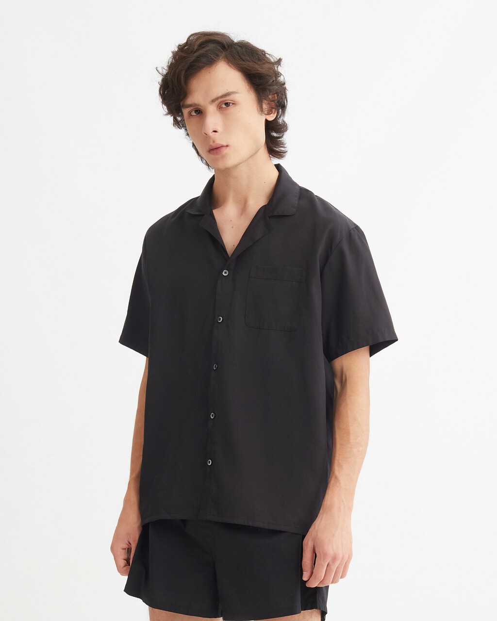 Tencel Lounge Button Down Shirt, BLACK, hi-res