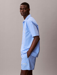 Cotton Crest Logo Pyjama Shorts, SLIM STRIPE BLUE DESCENT, hi-res