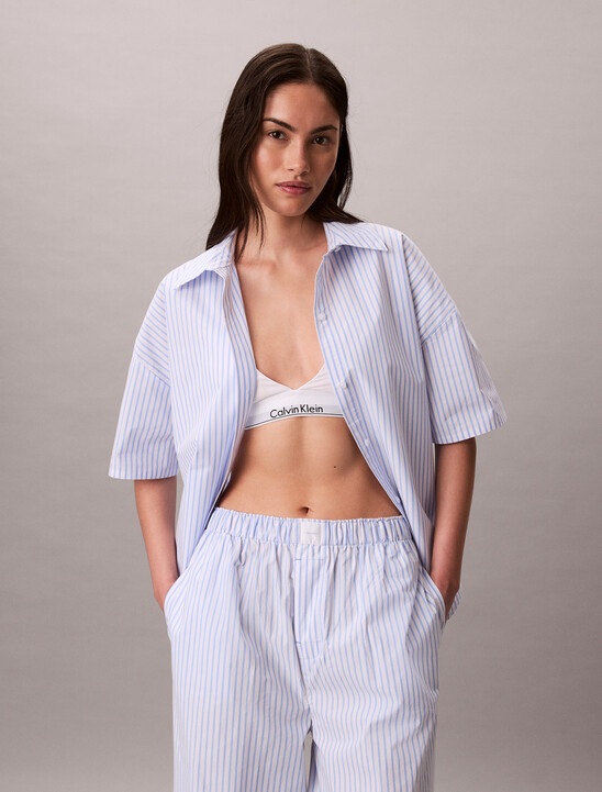 Cotton Poplin Pyjama Button-Down Shirt