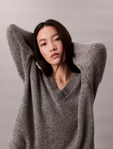Chunky Relaxed V Neck Sweater, Stoneflag, hi-res