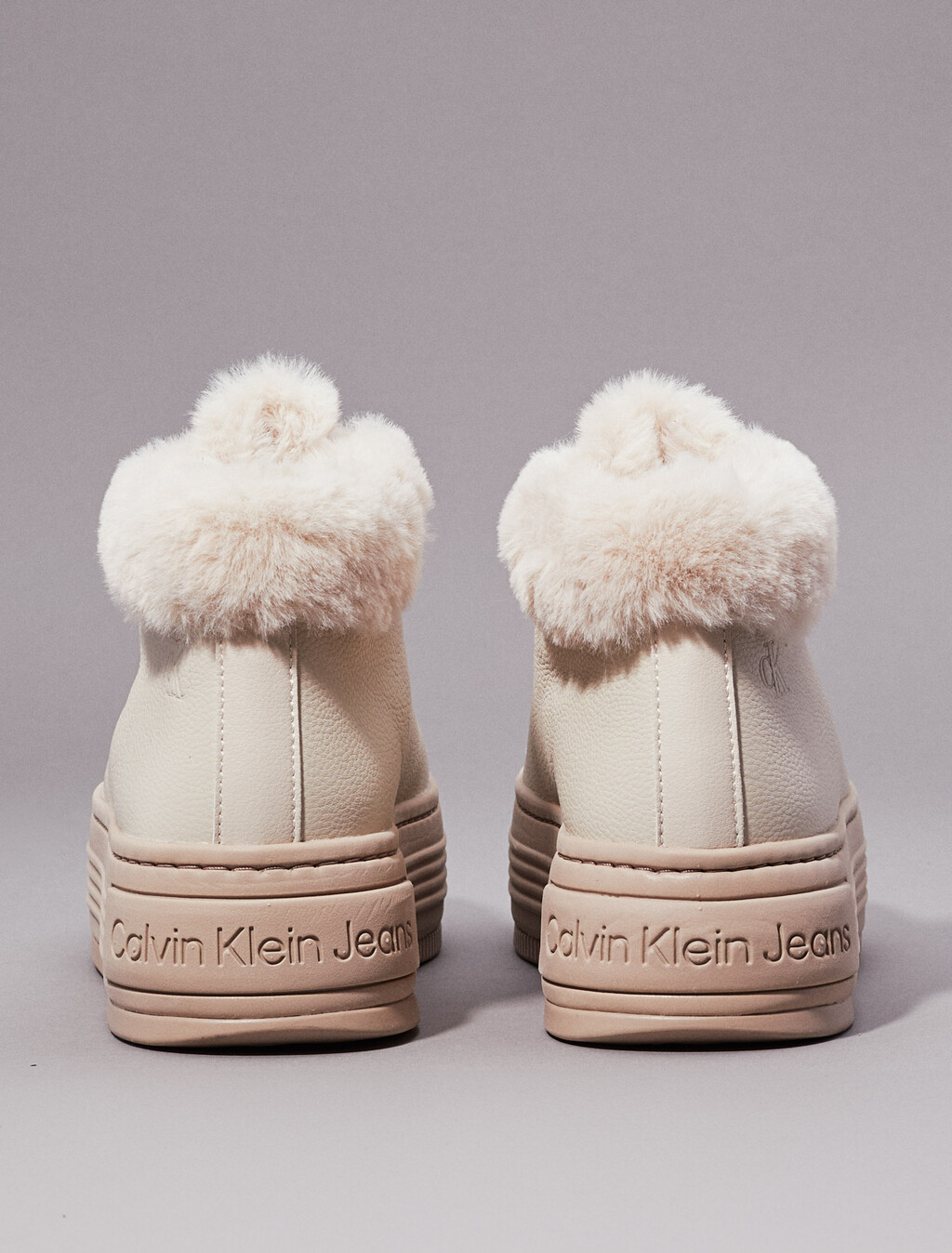Leather Warm Winter Platform Trainers, Eggshell/Savannah Tan, hi-res