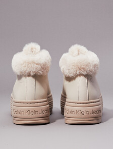 Leather Warm Winter Platform Trainers, Eggshell/Savannah Tan, hi-res