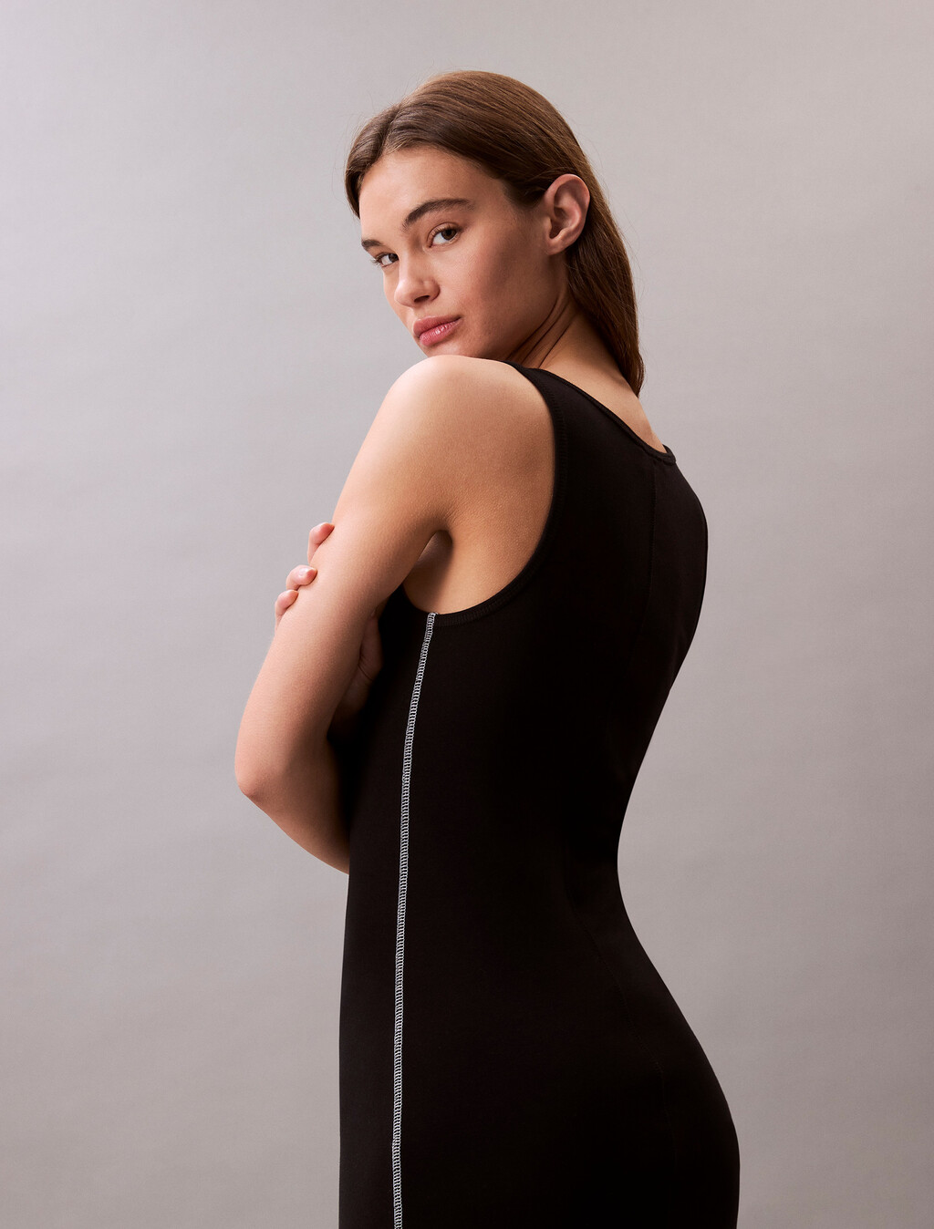 Logo Graphic Ribbed Tank Dress, Black, hi-res