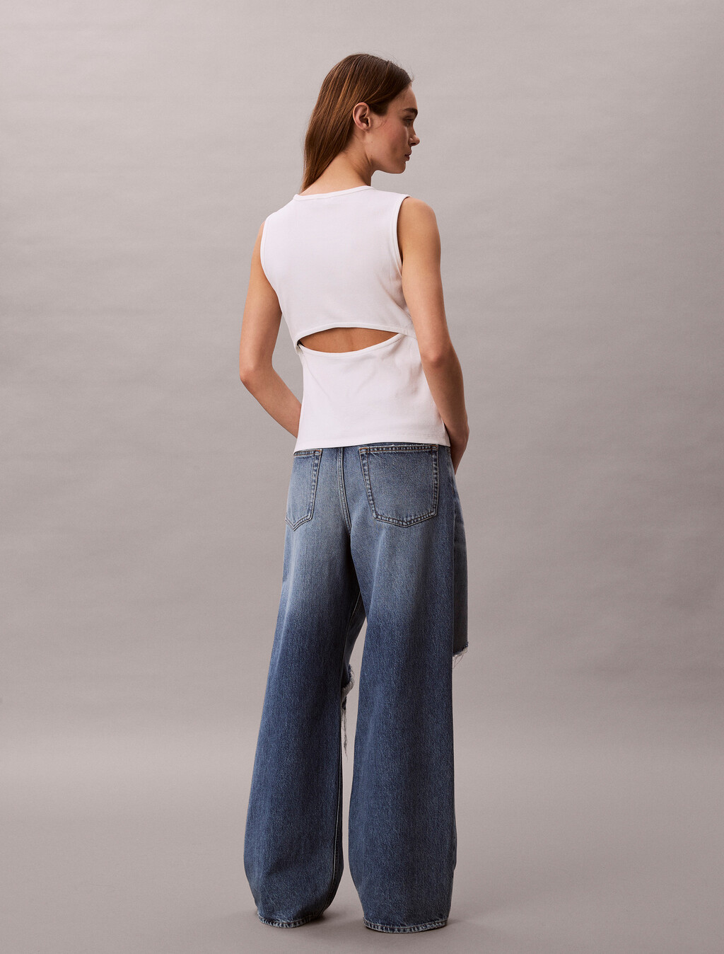 Monogram 標籤鏤空背心, Bright White, hi-res