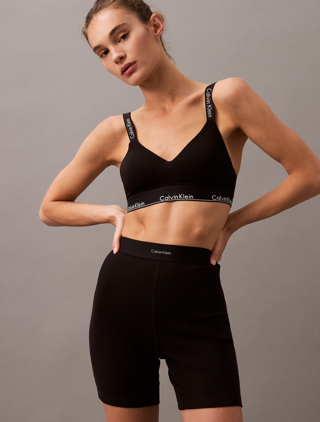 Cotton Stretch Rib Bike Shorts, Black, hi-res