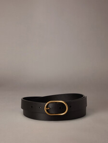 Oval Pin Buckle Leather Belt, Black, hi-res