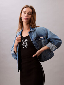 Logo Graphic Ribbed Tank Dress, Black, hi-res
