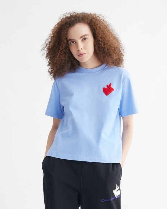 YEAR OF THE RABBIT FLOCKED APPLIQUE TEE