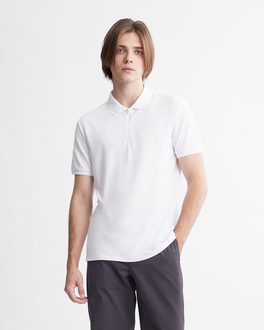 Tech Zip Polo Shirt, Brilliant White, hi-res