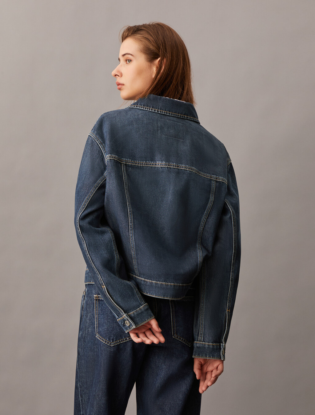 Oversized Zip Up Denim Jacket, Denim Dark, hi-res