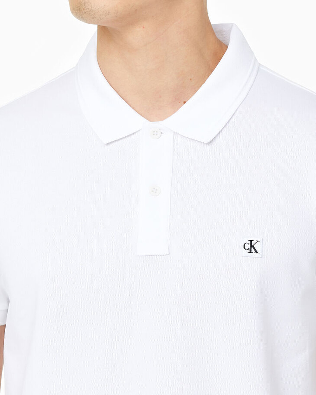 CK Logo Badge Slim Polo Shirt, Bright White, hi-res