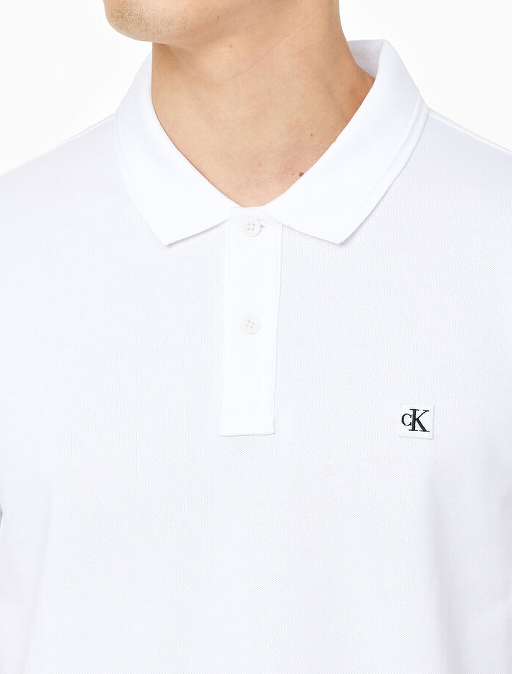 CK Logo Badge 修身 Polo 衫, Bright White, hi-res