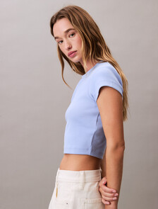 Slim Cropped Monogram T-shirt, Moderate Blue, hi-res