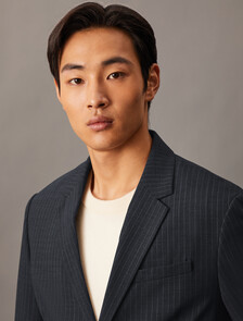 Refined Wool Blend Pinstripe Slim Blazer, Charcoal Heather, hi-res