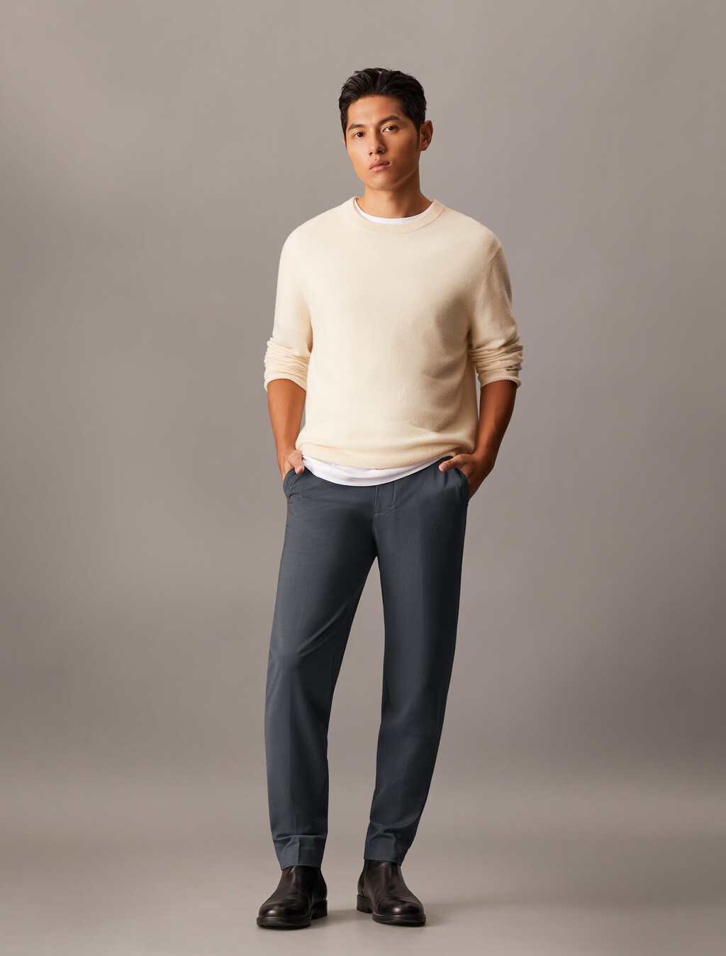 Wool Blend Elastic Classic Trouser, Castlerock, hi-res