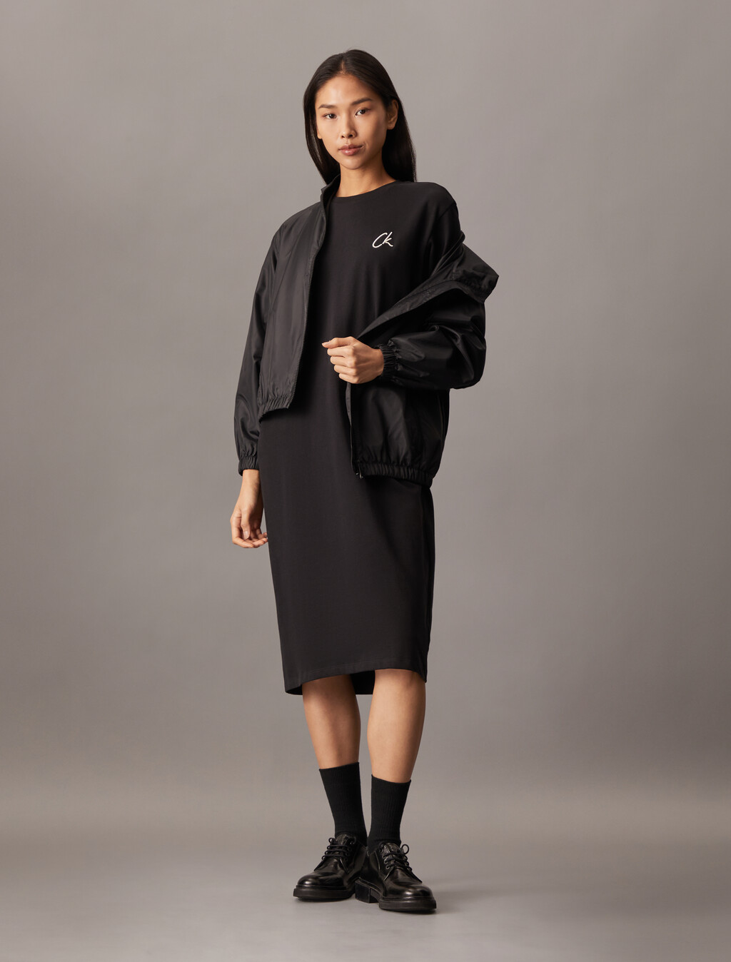 CK Embroidery Long T-Shirt Dress, Ck Black, hi-res
