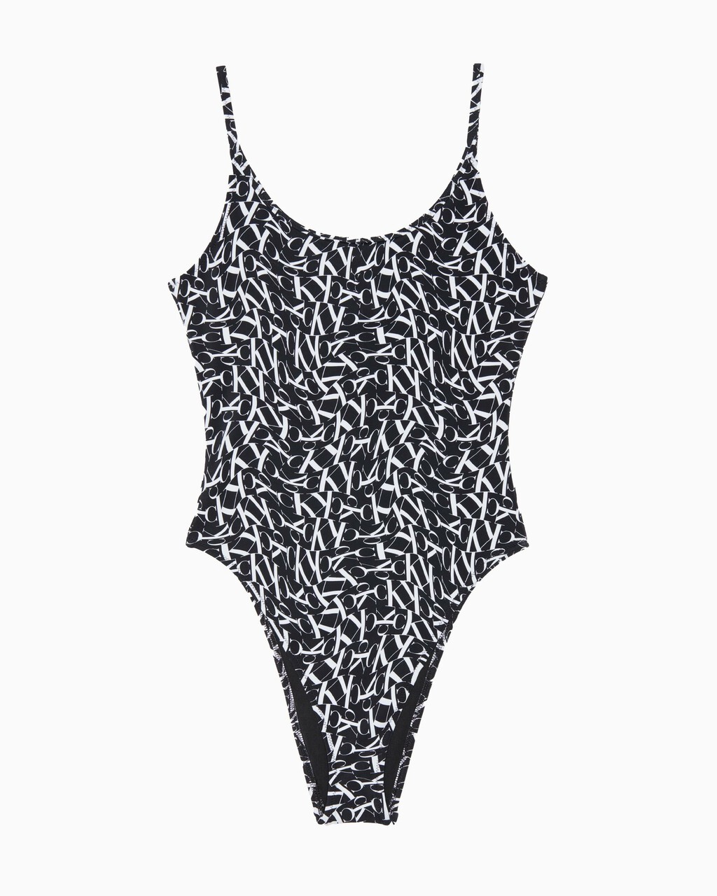 CK One Warped Monogram Scoop Neck Swimsuit, Ck One Warped Monogram Black Aop, hi-res