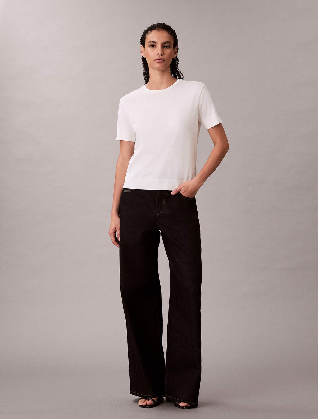 絲棉混紡圓領上衣, Snow White, hi-res