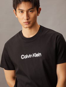 Calvin Klein 模糊效果標誌修身 T 恤, Black, hi-res