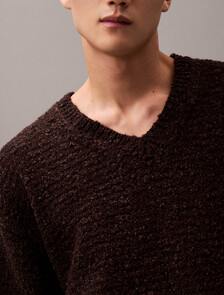 Chunky Wool V Neck Sweater, Mulch Htr, hi-res