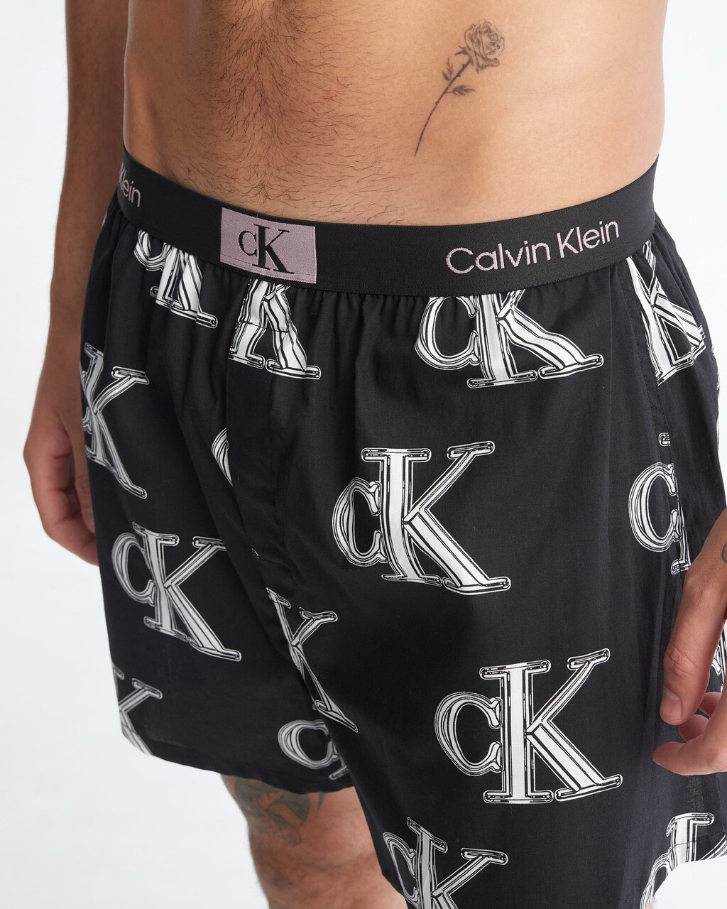 Calvin Klein 1996 梭織棉質平角內褲, CHROME LOGO+BLACK, hi-res