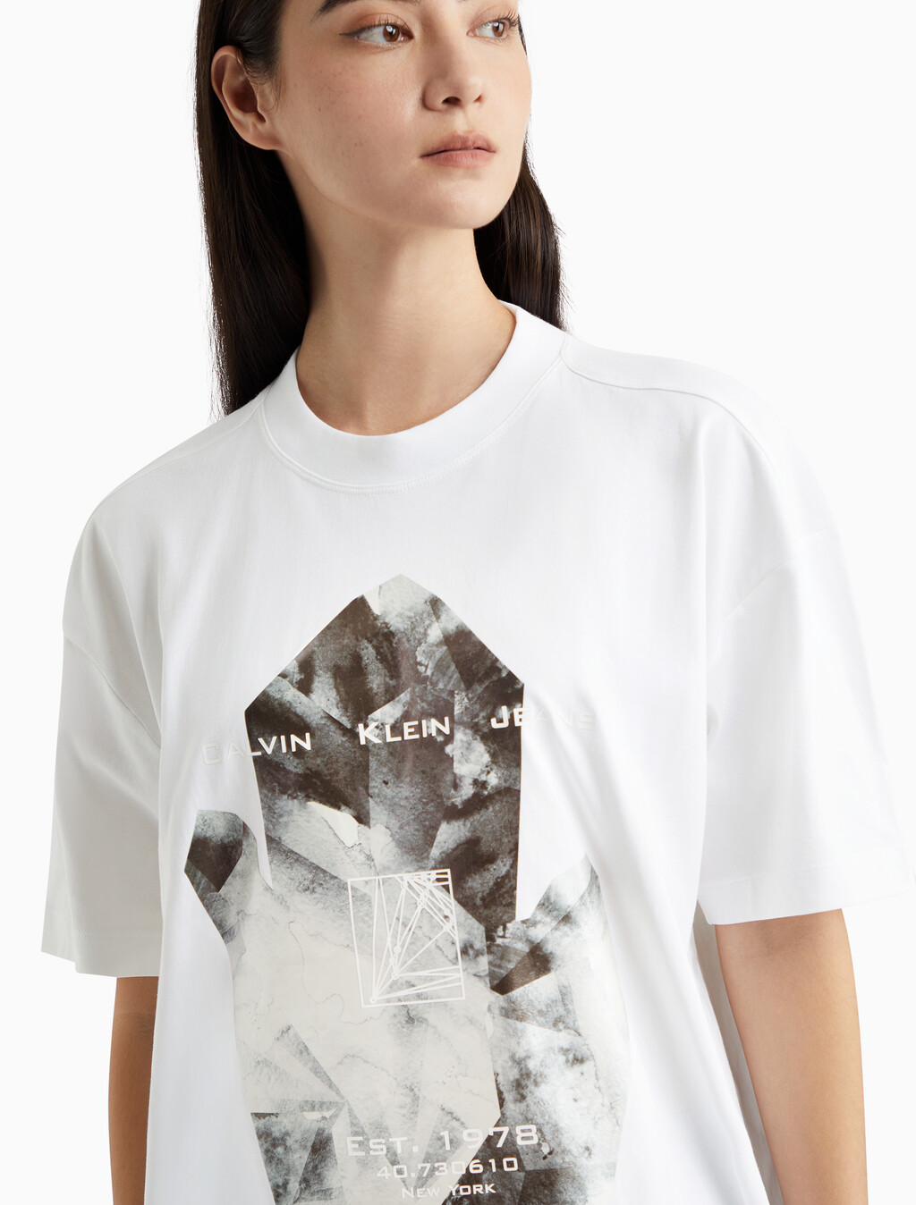 Modern Metals 菱形圖案寬鬆 T 恤, Bright White, hi-res