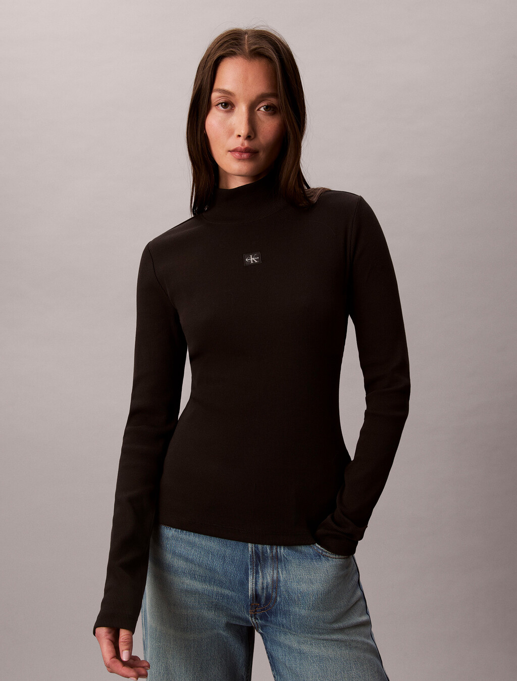 Ribbed Cotton Turtleneck Top, Black, hi-res