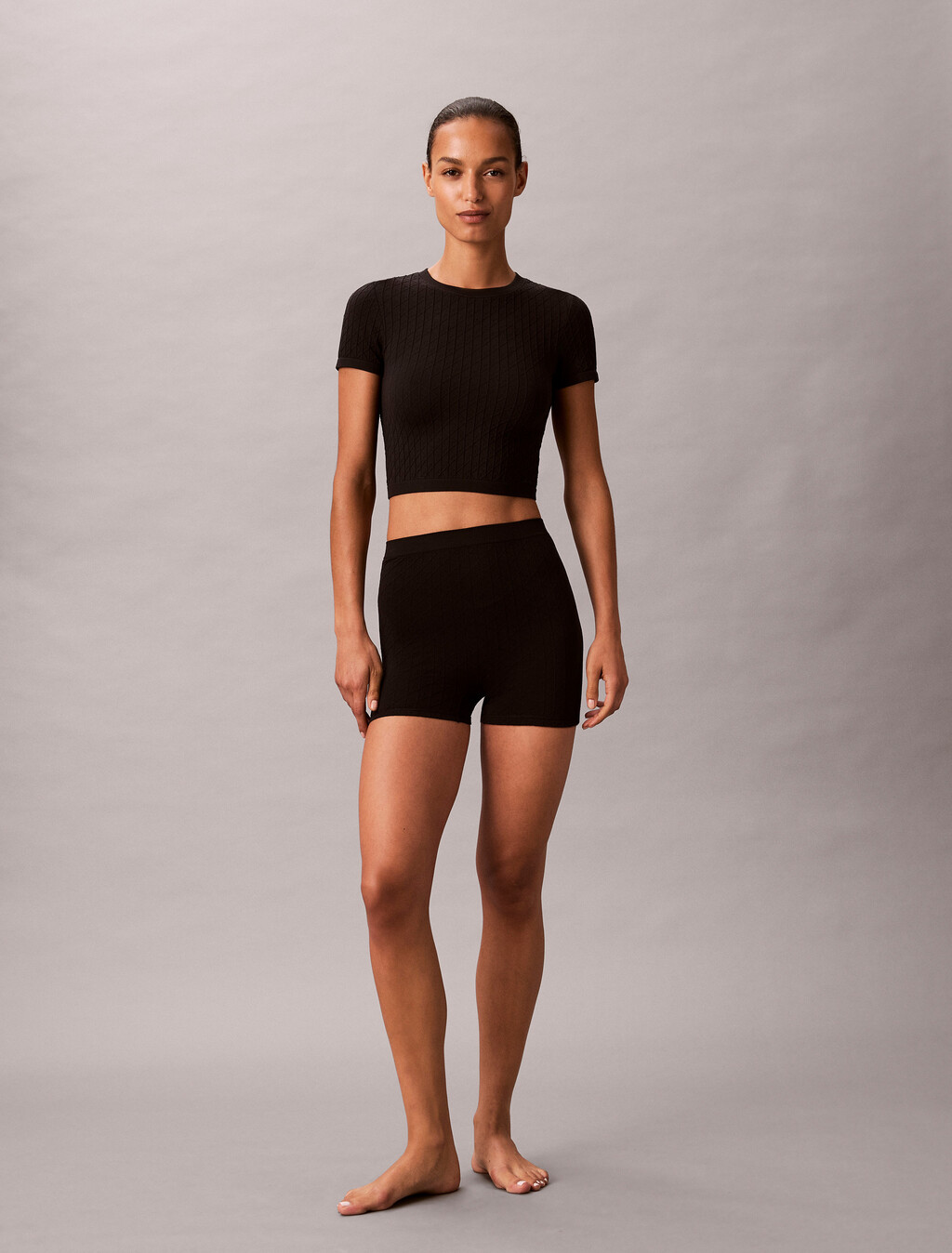 Rib Emblem Seamless Pyjama Shorts, Black, hi-res