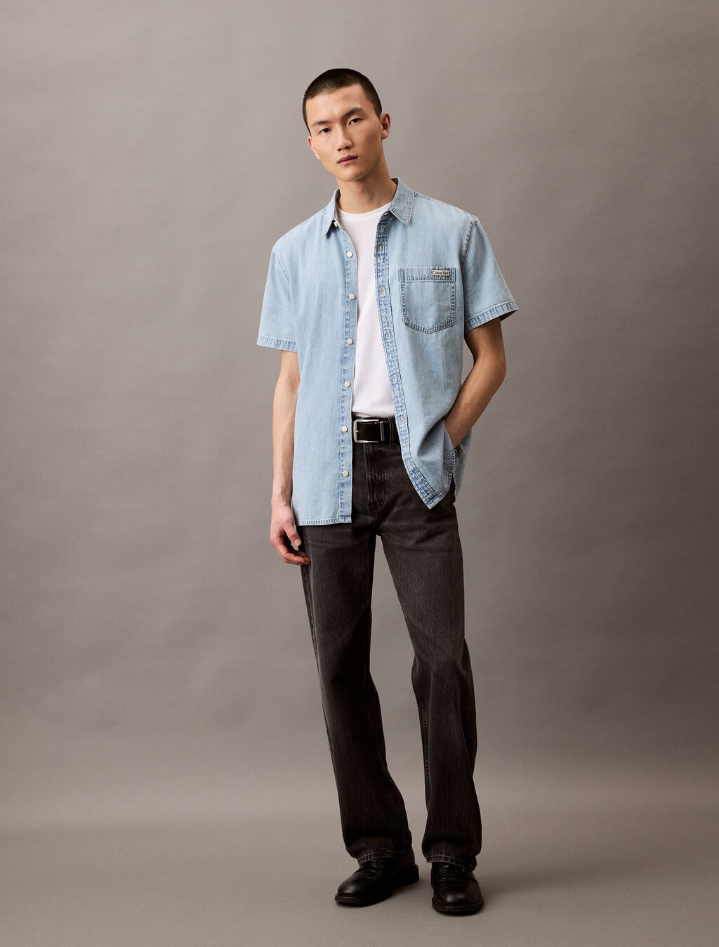 CK Light Indigo Short Sleeve Denim Shirt, CK LT INDIGO, hi-res