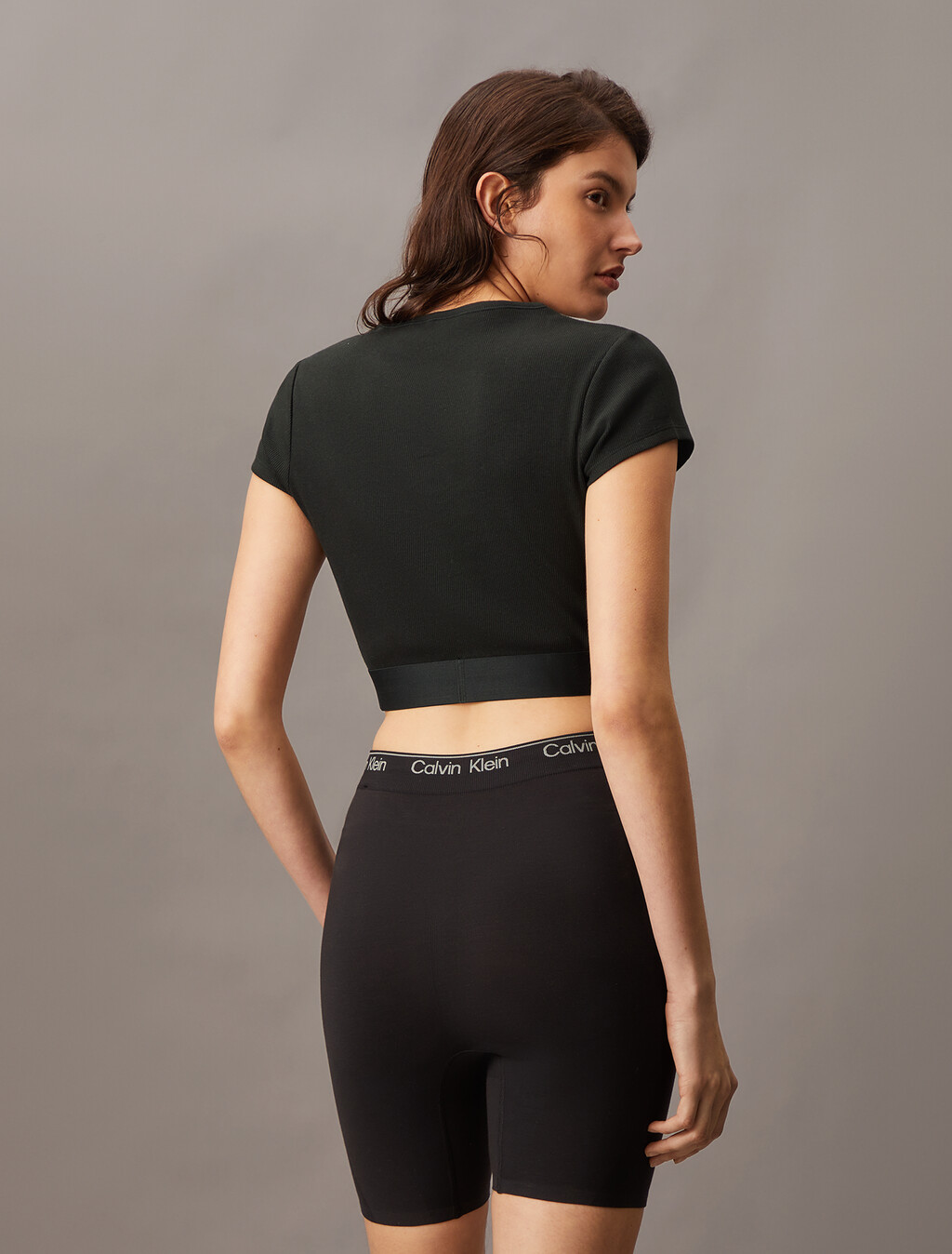 Rib Knit Cropped Tee, Black, hi-res