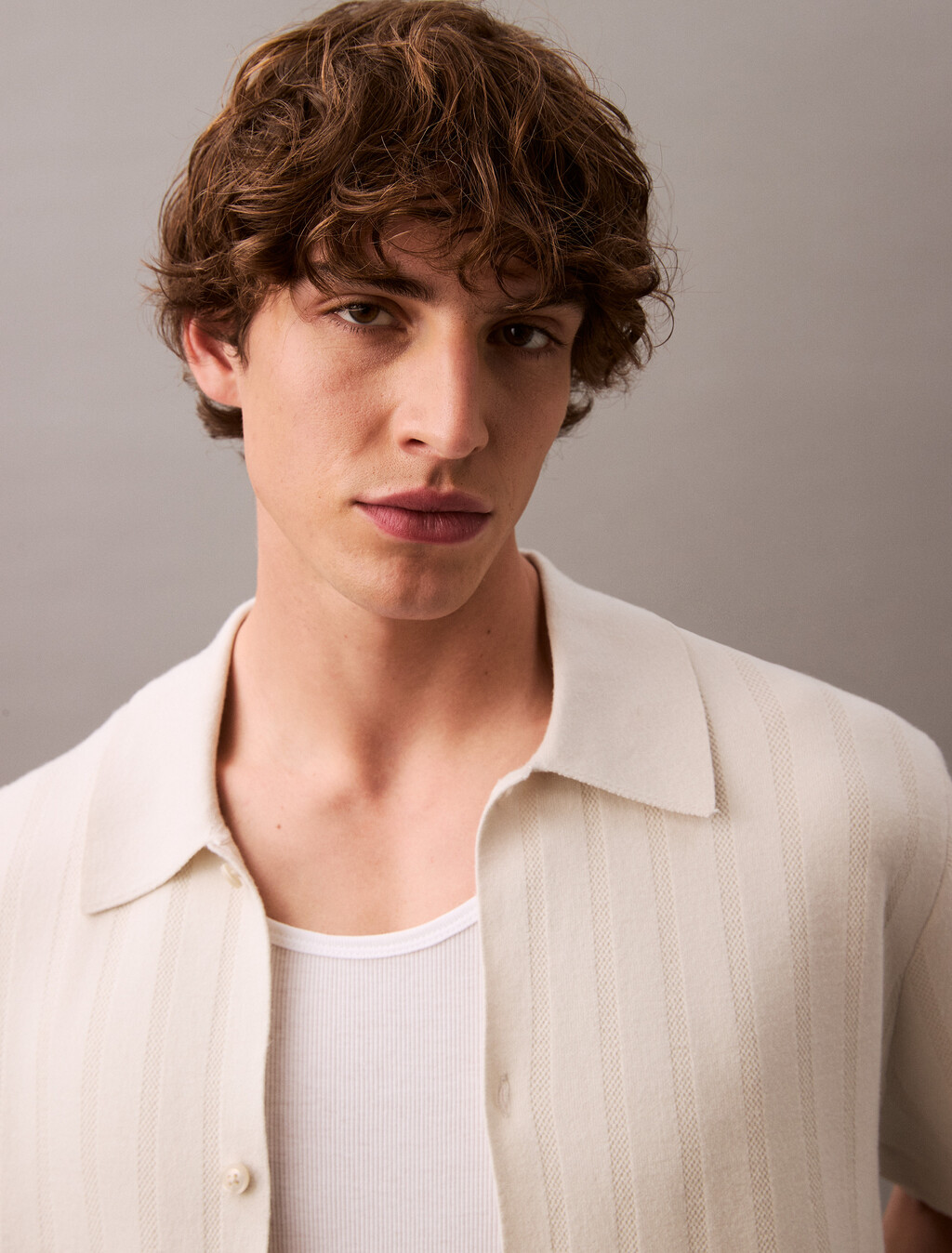 Jacquard Mesh Short Sleeve Shirt, Silver Birch, hi-res