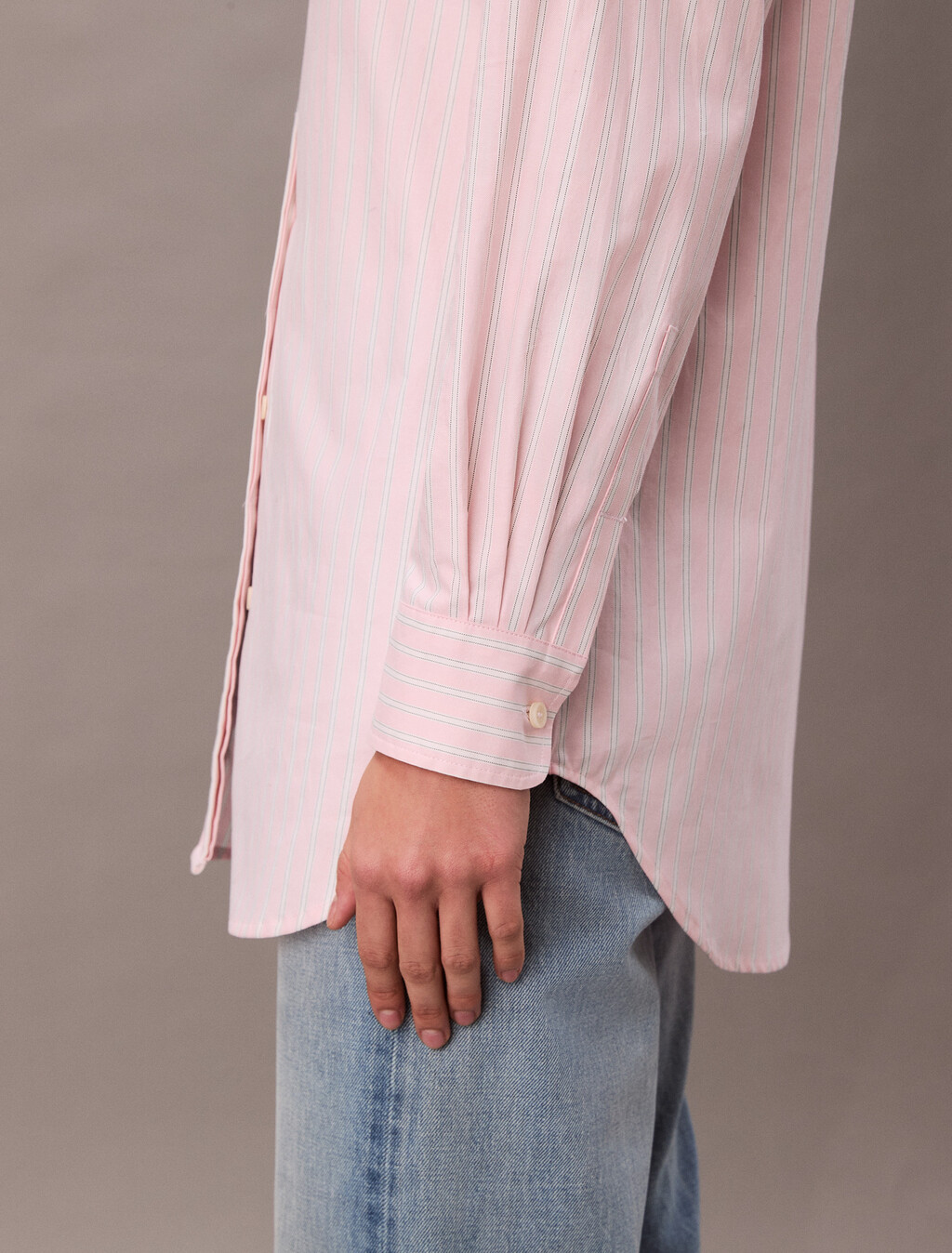 Stripe Relaxed Button-Down Shirt, Powder Pink, hi-res