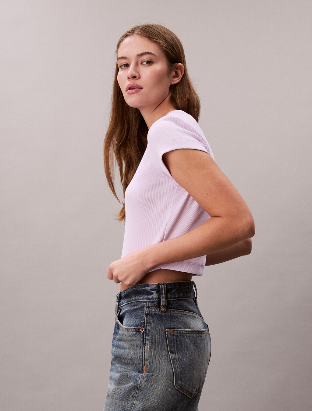 Slim Cropped Monogram T-shirt, Island Lilac, hi-res