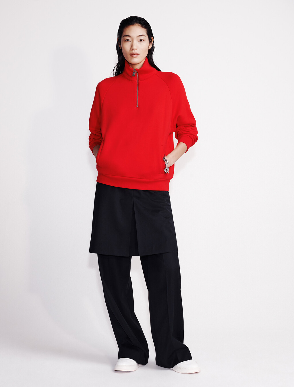 Terry Zip Polo Sweatshirt, Pantone Red, hi-res