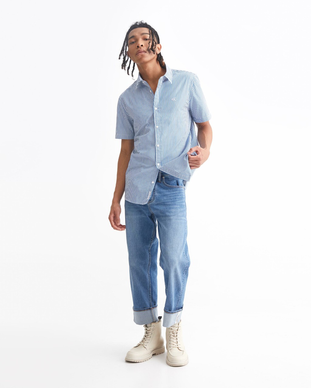 37.5 90 年代九分直筒牛仔褲, Med Blue Logo Tab, hi-res