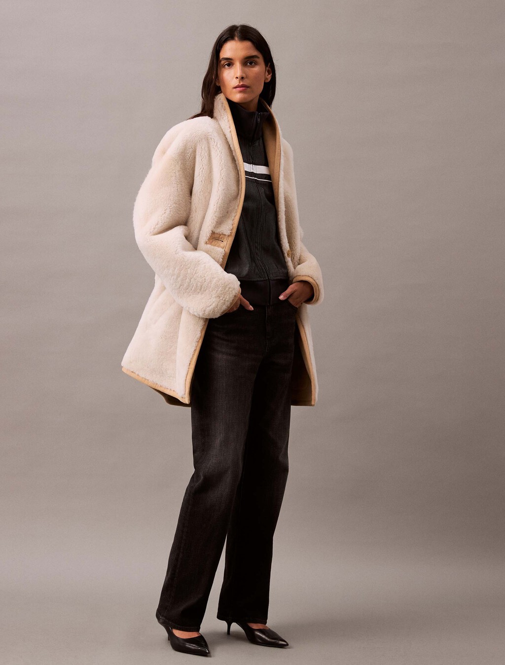 Reversible Shearling Coat, Natural / Ivory, hi-res
