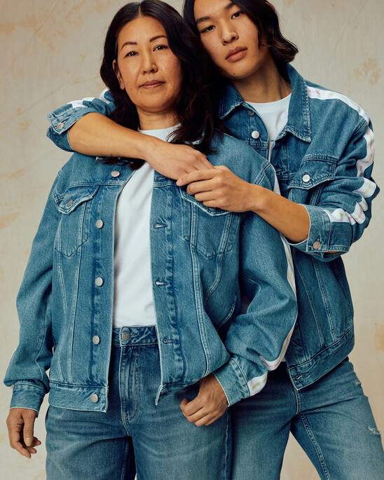 PRIDE LOGO TAPE DENIM TRUCKER JACKET