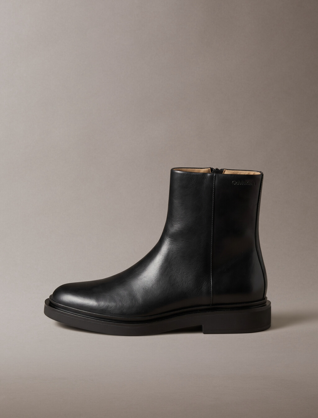 Leather Zip Ankle Boots, Triple Black, hi-res