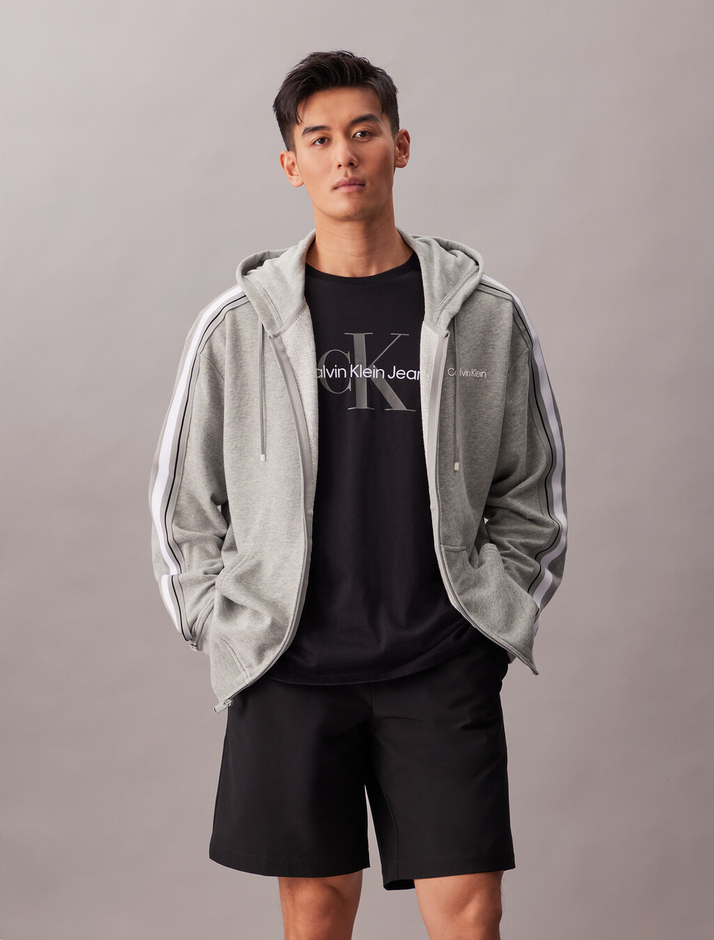 棉質混紡毛圈布連帽外套, Medium Grey Heather, hi-res