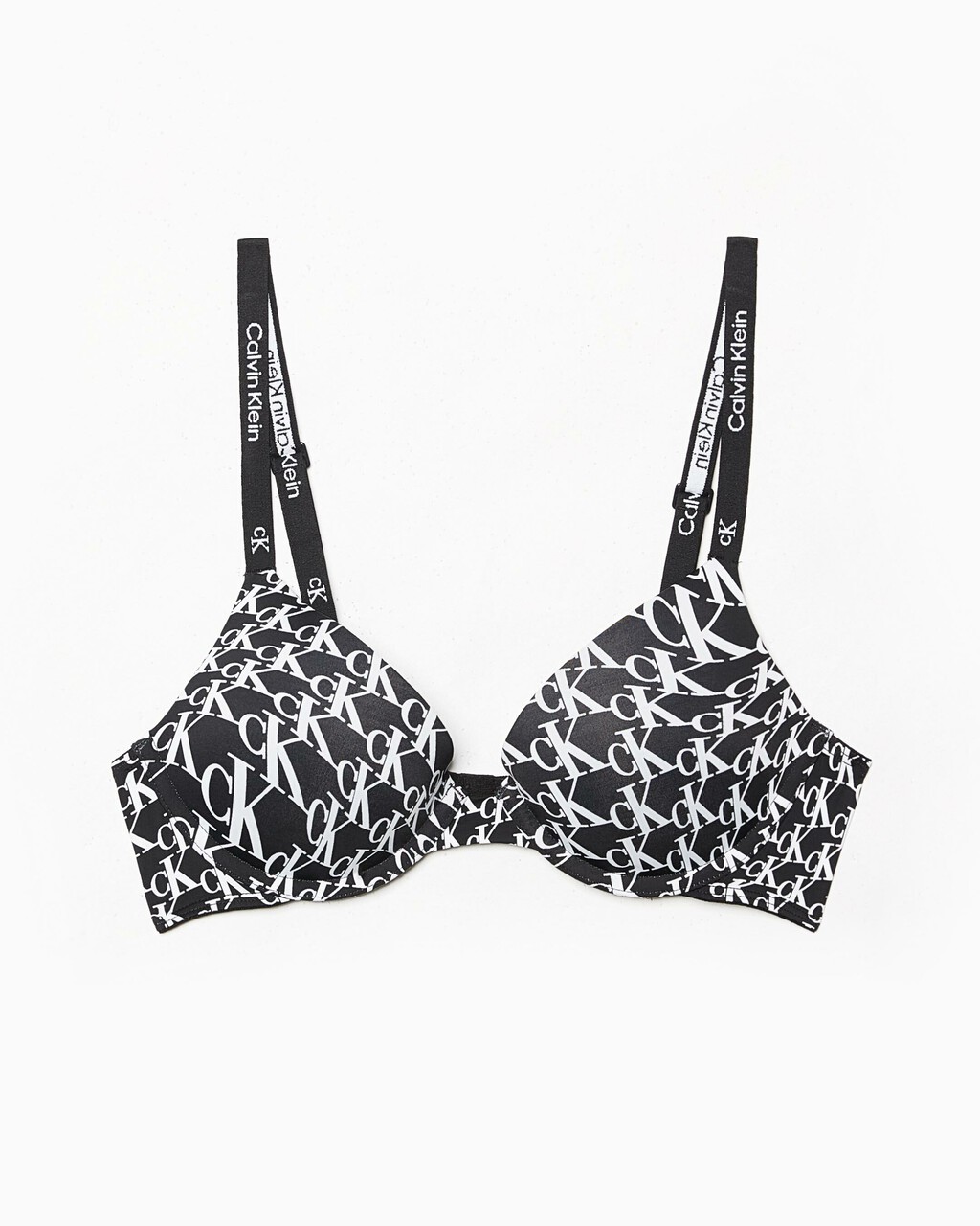 CALVIN KLEIN 1996 低 V 塑形胸圍, WARPED LOGO PRINT+BLACK, hi-res