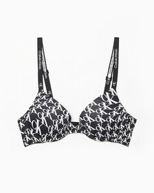 CALVIN KLEIN 1996 低 V 塑形胸圍, WARPED LOGO PRINT+BLACK, hi-res