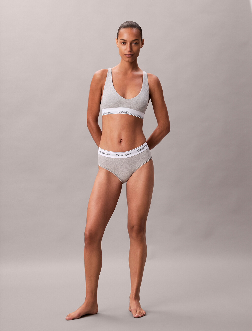 Unlined Triangle Bralette - Icon Cotton Modal, Grey Heather, hi-res