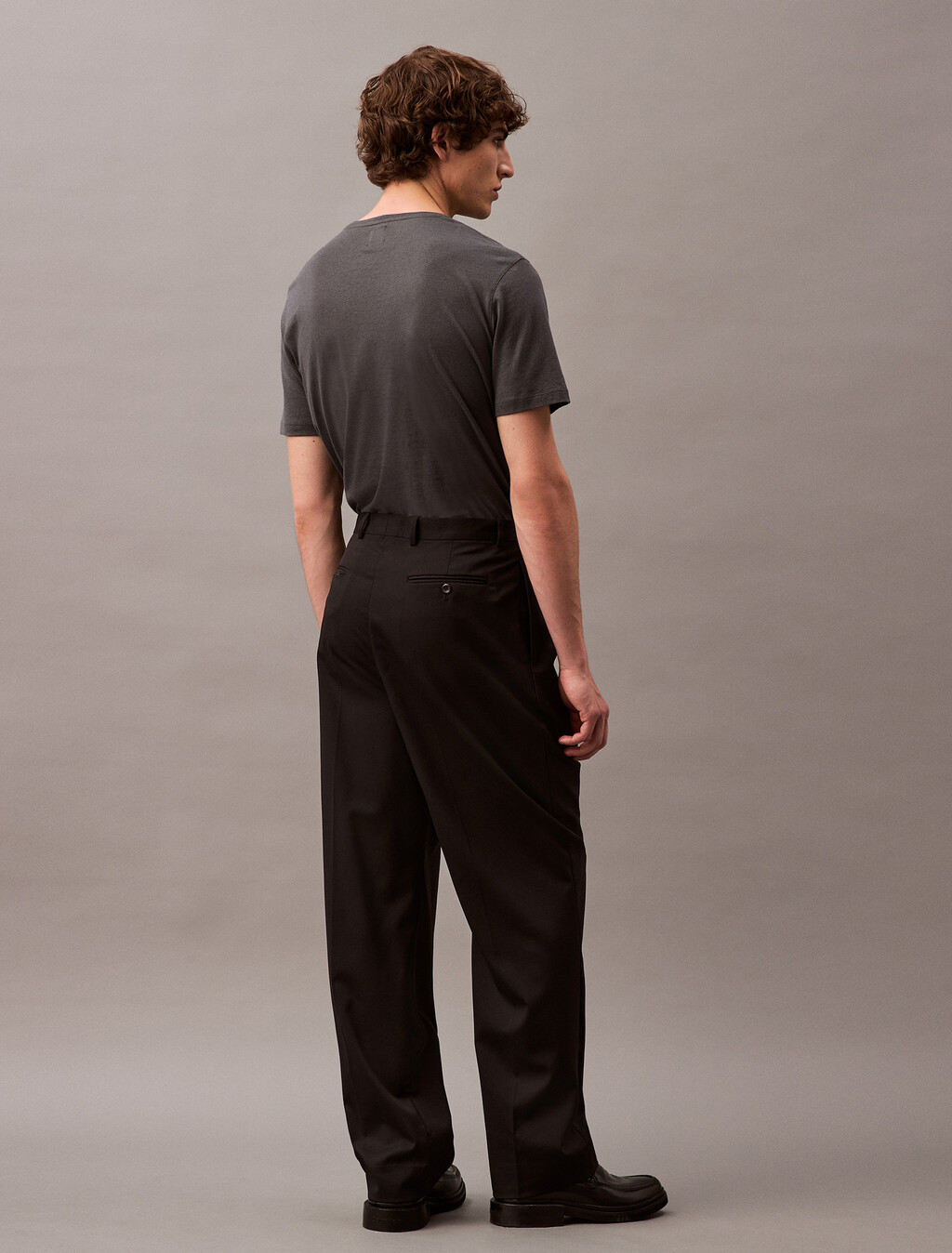 Wool Straight Pleated Trousers, Black Beauty, hi-res